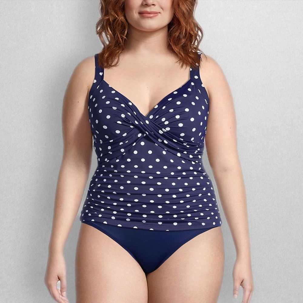NWOT Lands’ End Wrap Underwire Tankini Swim Top Women’s Plus Size 18DDD Polka